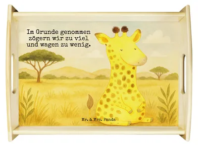 Produktbild von Mr. & Mrs. Panda Holztablett Giraffe Zufrieden Design - Weiß - Geschenk, Abenteuer, Glück, tablett holz, Sofa, teetablett, Frühstückstablett, Afrika, Serviertablett