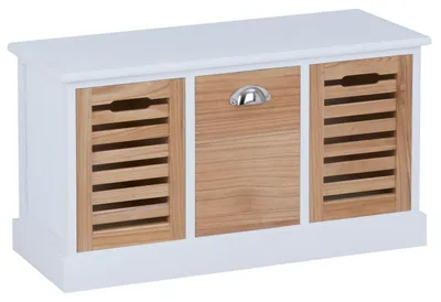 Produktbild von Sitzbank TRIENT Garderobenbank Sitztruhe in weiß/natur mit3 Schubkästen, Vintage Shabby Look Landhaus
