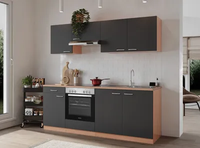 Produktbild von Küche Küchenzeile Küchenblock Einbauküche Buche Grau Gerda 210 cm Respekta