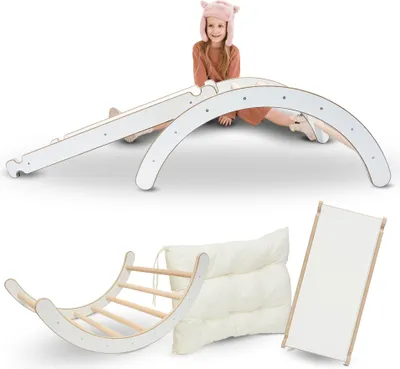 Produktbild von MAMOI® Klettergerüst  Indoor 3 in 1 SET. Montessori Kletterbogen mit Kissen, Indoor Spielplatz 1-3 Jahre und Rutsche für Kinder.