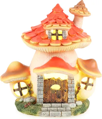 Produktbild von com-four® Pilzhaus aus Kunststoff - Häuschen mit LED Beleuchtung und Timer - Leuchthaus für Herbst und Halloween - stilvolle Raumdekoration