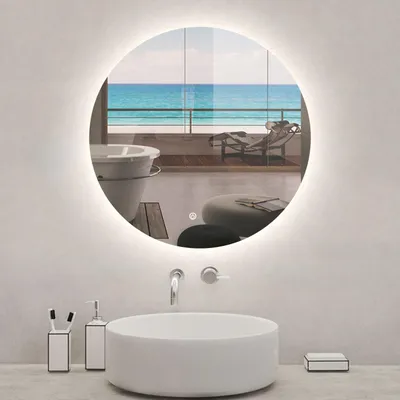 Image de Miroir LED rond sans cadre de 100cm, dimmable + mémoire + antibuée, IP44, horizontal/vertical, 6000k blanc froid
