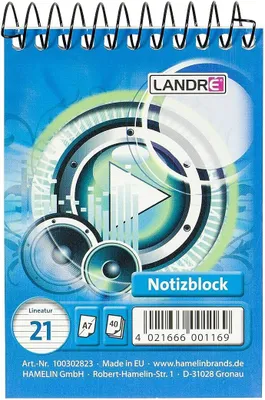 Image de LANDRÉ 100302811 Bloc-notes à spirales, DIN A7, 40 feuilles, quadrillé