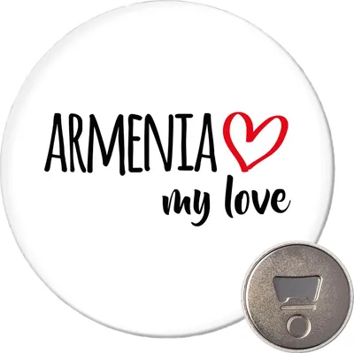 Produktbild von Huuraa Magnet Armenia my love 59mm Kühlschrankmagnet rund Flaschenöffner Geschenkidee