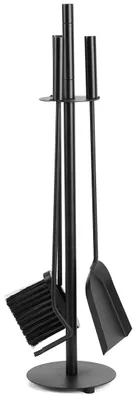 Image de Ensemble d'outils pour cheminée Peviasot, 3 pièces, avec support rond, ensemble d'outils en fer et en plastique, noir, comprenant une pelle, une brosse et un outil pour retirer les cendres, pour le nettoyage de la cheminée