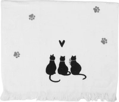 Produktbild von Clayre & Eef Gästehandtuch 40x66 cm Weiß Baumwolle Katzen