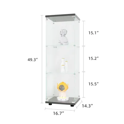 Immagine prodotto di Vetrina in vetro Fortuna Lai, 2 ripiani con anta e serratura, vetro temperato da 5 mm, libreria da terra per camera da letto, soggiorno, 125,2x42,4x36,3cm