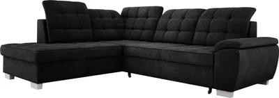 Produktbild von Priestranná rohová sedacia súprava LOTTA V ľahko udržiavateľnej velúrovej látke, Rozmery 258x212cm, Ideálna pre rodiny, S praktickým lôžkovým boxom a moderným dizajnom Usporiadanie nábytku vľavo Farba: ČIERNA
