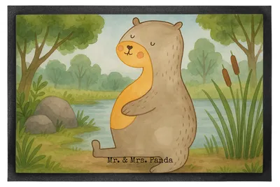 Produktbild von Mr. & Mrs. Panda Schmutzfangmatte Otter Bauch Design 50 x 75 cm - Weiß - Geschenk, dick, voll Gefuttert, Gummi-Fußmatte, Bodenvorleger, Zufrieden, fußmatte, Sportmuffel