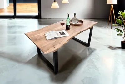Produktbild von Esstisch Baumkante Akazie natur 120 x 80 cm schwarz MUNDRA