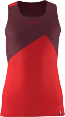 Rotes Herren-Tanktop "Dude Tank" von La Sportiva; mit diagonalen Farbwechseln in dunklerem Rot.