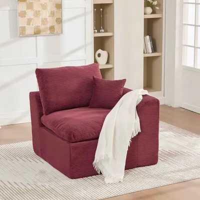 Image de LVHOM Fauteuil modulaire avec coussin, Canapé individuel Tissu velours côtelé Fauteuil de relaxation Fauteuil TV, Rouge