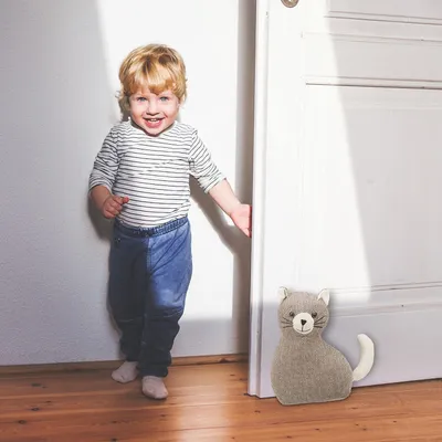 Produktbild von Famanu Türstopper Katze aus Stoff - Türhalter mit Sandfüllung - HxBxT 25,5 x 22 x 10 cm - braun