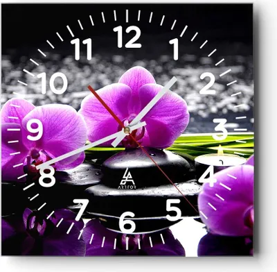 Produktbild von Wanduhr - Quadrat - Glasuhr - Orchidee Natur Wasser Blume - 40x40cm - Schleichendes Uhrwerk - Lautlos - zum Aufhängen bereit - Dekoration Modern - Wanddekoration aus Glas - C4AC40x40-2658