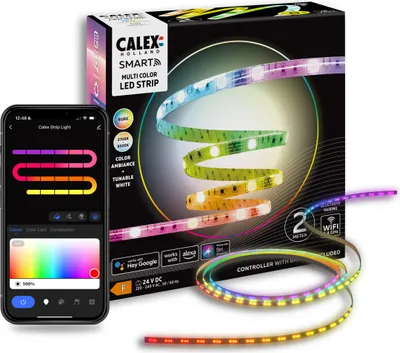 Produktbild von Calex Smart LED Streifen, 2 m, RGBIC-Farben, flexibel & zuschneidbar, dimmbar, WLAN App- & Sprachsteuerung, inkl. Fernbedienung