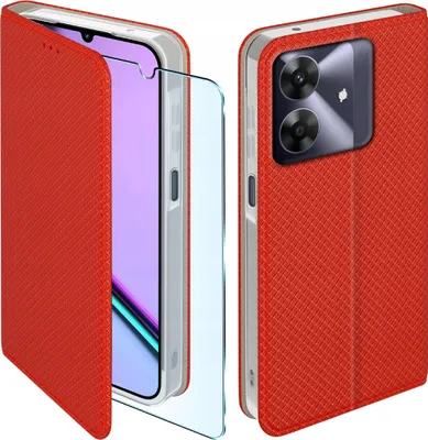 Zdjęcie produktu dla Etui Z Klapką Do Realme Note 60 Zamykane Czerwone Futerał + Szkło 9H