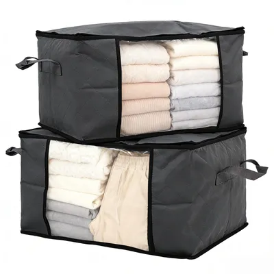 Produktbild von Aufbewahrungstasche faltbare Aufbewahrungsboxe mit Deckel Kleiderschrank Organizer mit Reißverschluss Griffe Kleidung 2er Set, 90L, 60 x 43 x 35 cm
