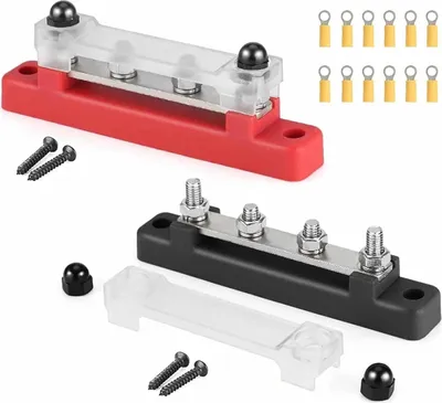 Produktbild von 2 Stück Sammelschiene 12V, Sammelschienen Verteilerblock 12V-48V DC 150A Busbar mit 4xM6 Klemmenbolzen Bolzen Stromverteiler für Bus Boot RV