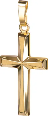 Produktbild von Goldkreuz Kreuz-Anhänger für Damen, Herren und Kinder in hochglanz poliert mit 3D-Effekt als Kettenanhänger 585 Gold 14 Karat + Schmuck-Etui