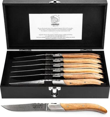 Image de Laguiole Style de Vie Laguiole Style de Vie Set de couteaux à steak Luxury Line - 6 pièces - Chêne - Stonewash
