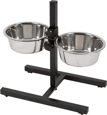 Zdjęcie produktu dla Regulowana miska dla psa 2 x 2800 ml wysokość 43 cm czarna - Miska ze stali nierdzewnej - Regulowany stojak na miskę dla psa