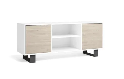 Image de WIND Meuble TV, couleur Blanc, et Chêne, 137x40x57cm