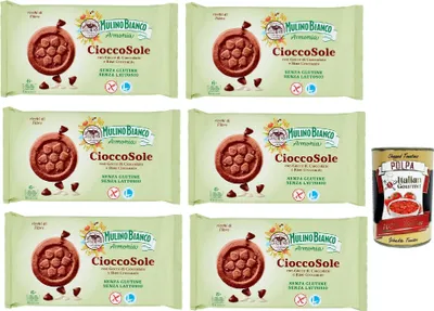 Produktbild von Mlino Bianco Armonia Cioccosole Gluten- und laktosefreie Schokoladenkekse mit Reis, 6x 250g + Italian Gourmet polpa 400g