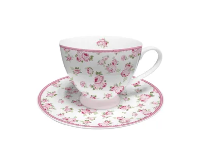Produktbild von Isabelle Rose -  Tee - Tasse mit Untertasse aus Porzellan - Design: Tiny Flowers, Rosen Dekor