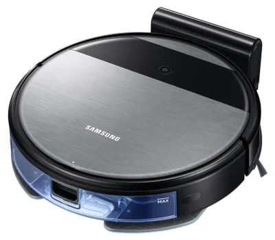 Produktbild von Samsung VR5000RM Saug- und Wischroboter, Beutellos, Schwarz, Edelstahl, Rund, 77 dB, 0,2 l, 320 mm/sek