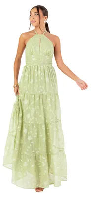 Produktbild von Maya Deluxe Women's Maxi Dress Sleeveless Halterneck A-line Floral Self-tie Keyh