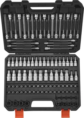 Produktbild von Bit-Steckschlüsselsatz, 107-teilig, SAE und metrisch, Sechskant/Torx/E-Torx/manipulationssicher/extra lang