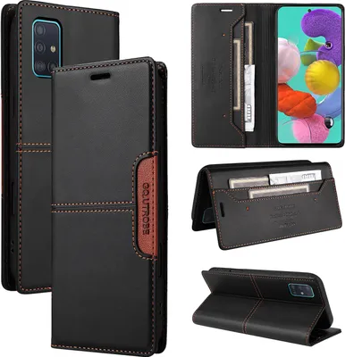 Image de Etui pour Samsung Galaxy A71 4G, étui portefeuille en cuir avec fente pour cartes et support Noir