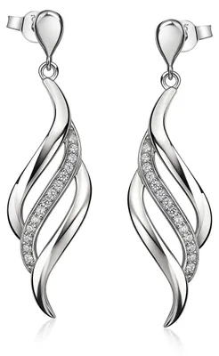 Zdjęcie produktu dla MATERIA, srebrne kolczyki damskie, srebro próby 925, długie - eleganckie kolczyki-wiszące z cyrkoniami, wymiary 52x14 mm, zapakowane w etui jubilerskie, model SO-455