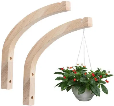 Image de Lot de 2 crochets muraux en bois, vis murales pour plantes, supports muraux en bois pour plantes d'intérieur, supports muraux pour pots de fleurs, lanternes