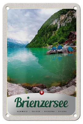 Produktbild von Blechschild Reise 12x18cm Brienzersee Schweiz Boot Gebirge Schild