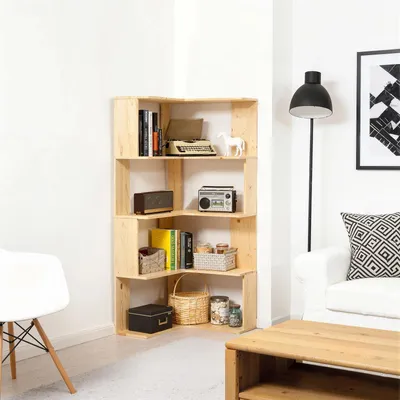 Image de Étagère d'angle en bois - Bibliothèque sur pied en L - Style minimaliste et moderne - Avec meuble de rangement - Pour le salon et le bureau - Couleur 4
