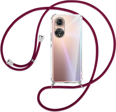 Produktbild von Handykette Backcover-Schutzhülle mit Band (Metall silberfarben) für Honor 50 (NTH-AN00) - dunkelrot
