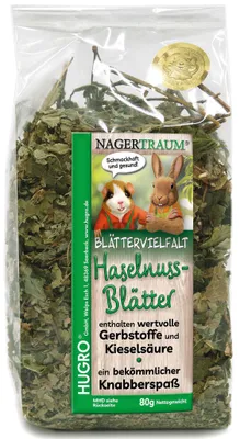 Produktbild von HUGRO Nagertraum Haselnussblätter | Einzelfuttermittel für alle Nager und Kaninchen | 100 % Haselnussblätter | 80 g