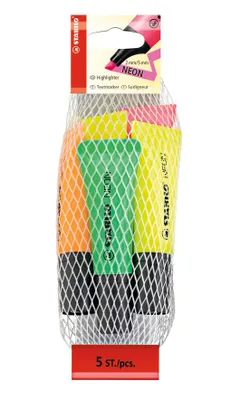 Produktbild von Textmarker - STABILO NEON - 5er Pack - grün, orange, pink, 2 x gelb