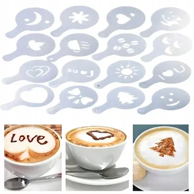 Zdjęcie produktu dla Zestaw Szablonów Do Dekoracji Kawy Ciast Deserów TSG-410 Latte art 16 sztuk