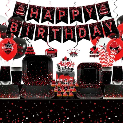 Imagen del producto de Kit de decoración para fiestas en rojo y , para 20 invitados, ideal para cumpleaños y eventos