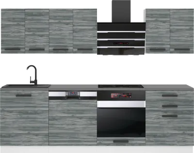 Produktbild von Belini Küchenzeile Küchenblock Susan - Küchenmöbel 240 cm Einbauküche Vollausstattung ohne Elektrogeräten mit Hängeschränke und Unterschränke, mit Arbeitsplatten, Glamour Wood