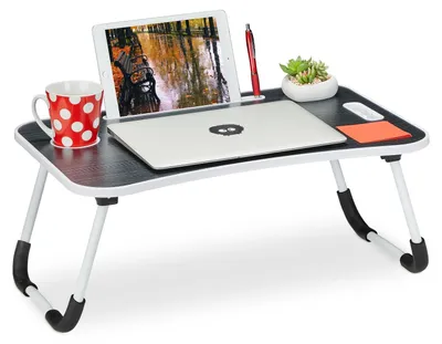 Zdjęcie produktu dla Stolik pod laptopa do łóżka i sofy - 63 x 40 cm - Składany - Czarny i biały