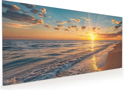 Produktbild von Küchenrückwand Spritzschutz Glas mit Motiv Sonnenaufgang Meer 40 x 40 cm