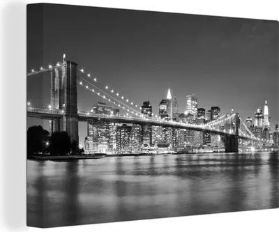 Zdjęcie produktu dla MuchoWow® - Obraz na płótnie - Nowy Jork - Most - Brooklyn - Czarno-biały - Architektura, obraz na ścianę, dekoracja ścienna, obrazy do salonu, 120x80cm