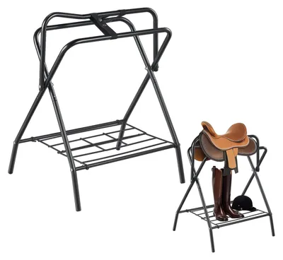 Immagine prodotto di VEVOR Portasella pieghevole, set di 2 portasella per cavalli fino a 60 kg, portacoperte portatile per cavalli, robusto portasella in acciaio per briglie, nero