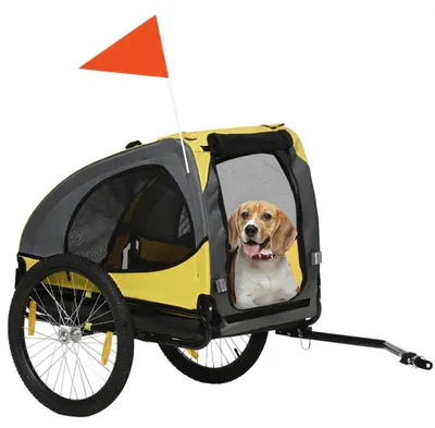 Productafbeelding van Hondenfietskar voor middelgrote honden | Kleur: Geel | Afmetingen: 71x140x83 cm