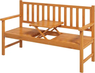 Zdjęcie produktu dla Ławka Ogrodowa Ławka 3-Osobowa Podłokietnik Stołu Ławka Drewniana Do 280 Kg Balkon Patio Jasnobrązowy 153X56X91Cm