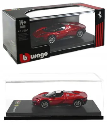Produktbild von Bburago Ferrari Daytona SP3 Rot 1:64 Premium Modellauto Sammlerstück mit Vitrine