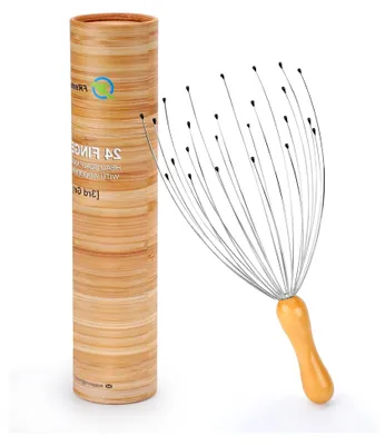 Produktbild von Kopf Massagespinne mit 24 Zinken - Ergonomischer Holzgriff für Entspannung und Stressabbau